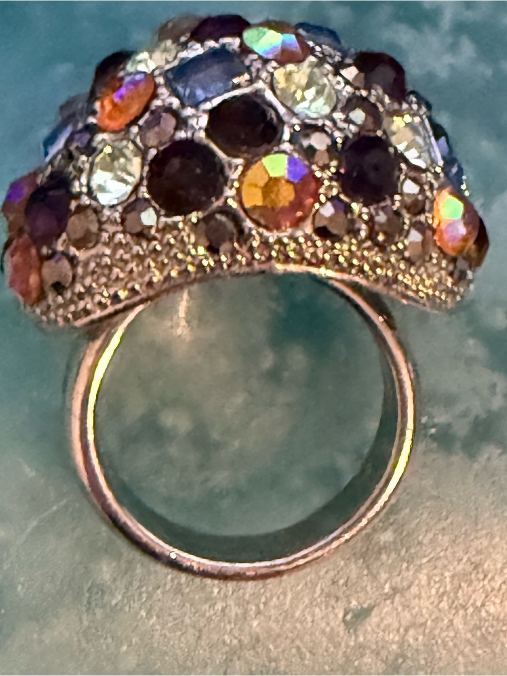 1960’s Vintage Multicolor Crystal Dome Cocktail Ring - Costume Jewelry
